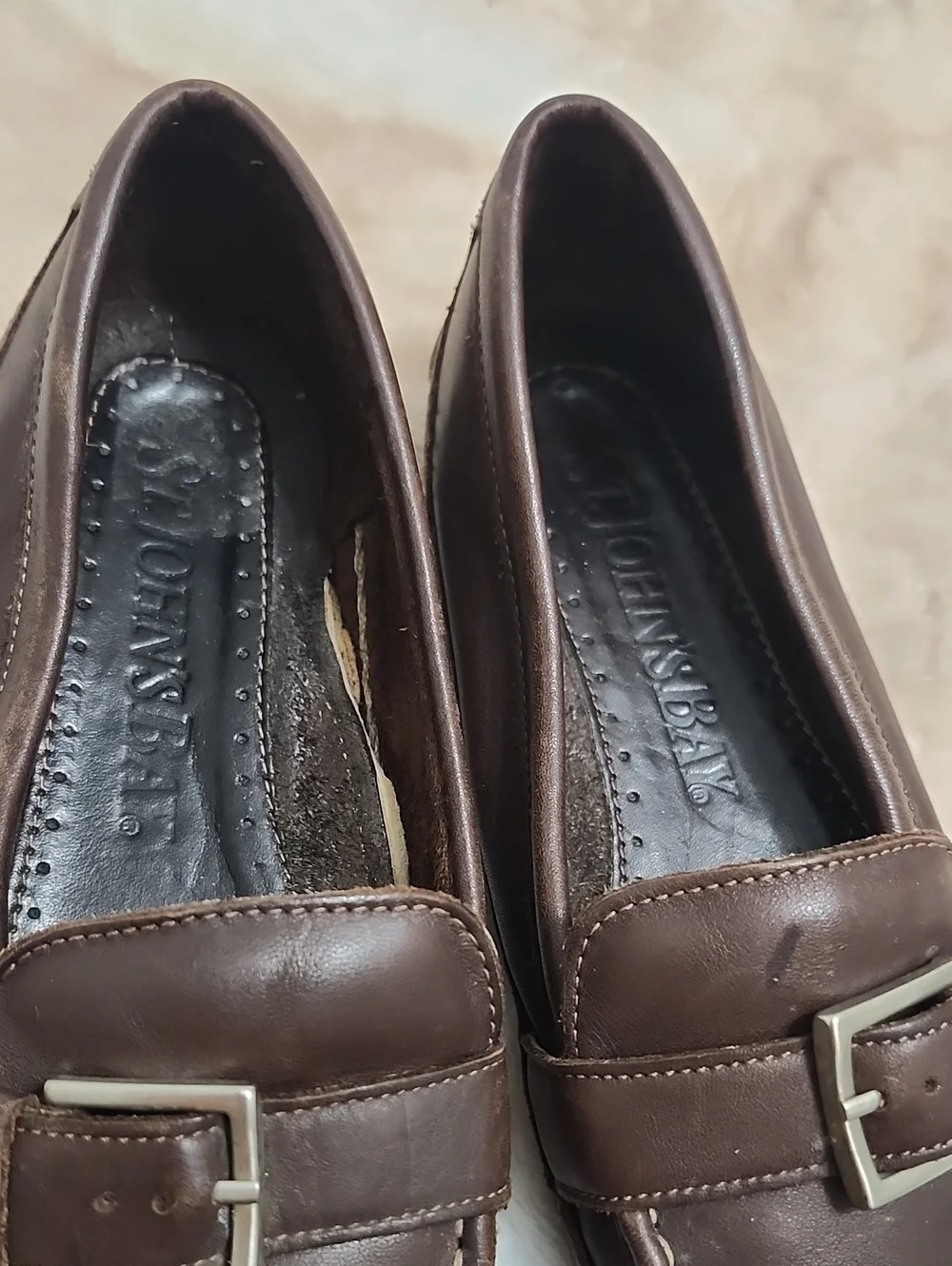 St. John's Bay Women's Classic Brown Leather Slip On Loafers With Buckle
